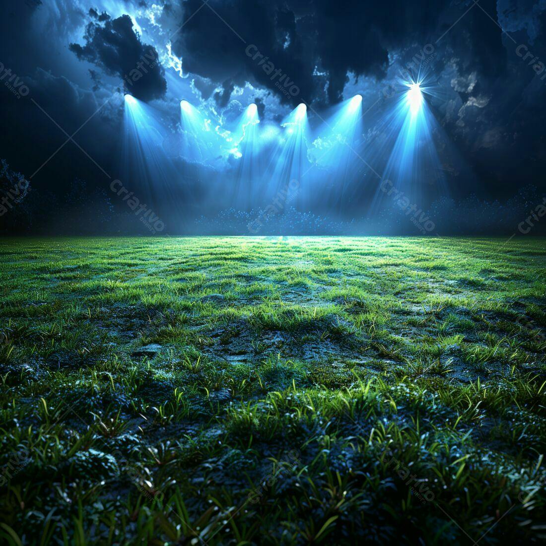 Campo de grama iluminado à noite
