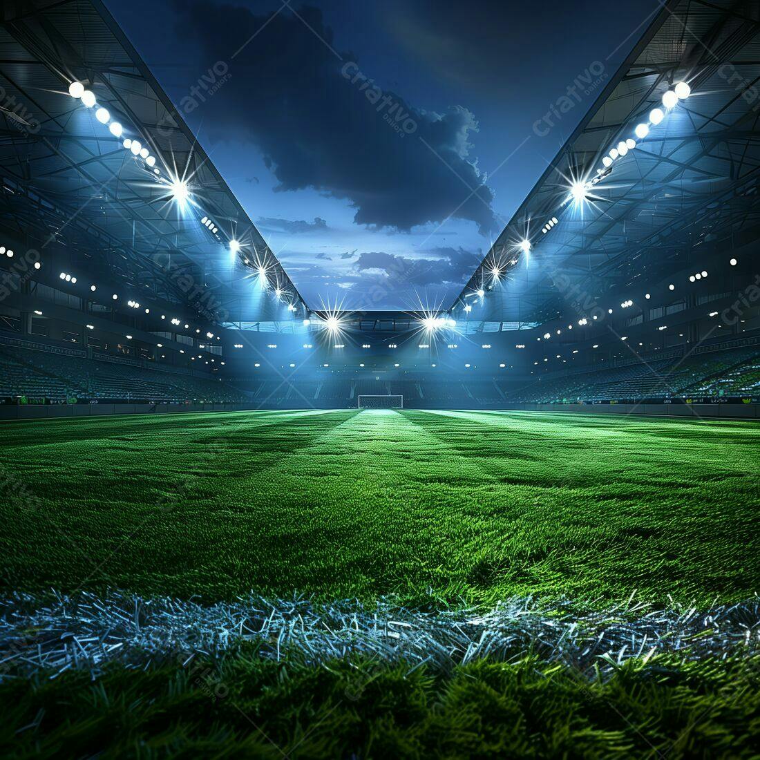 Estádio de futebol iluminado à noite