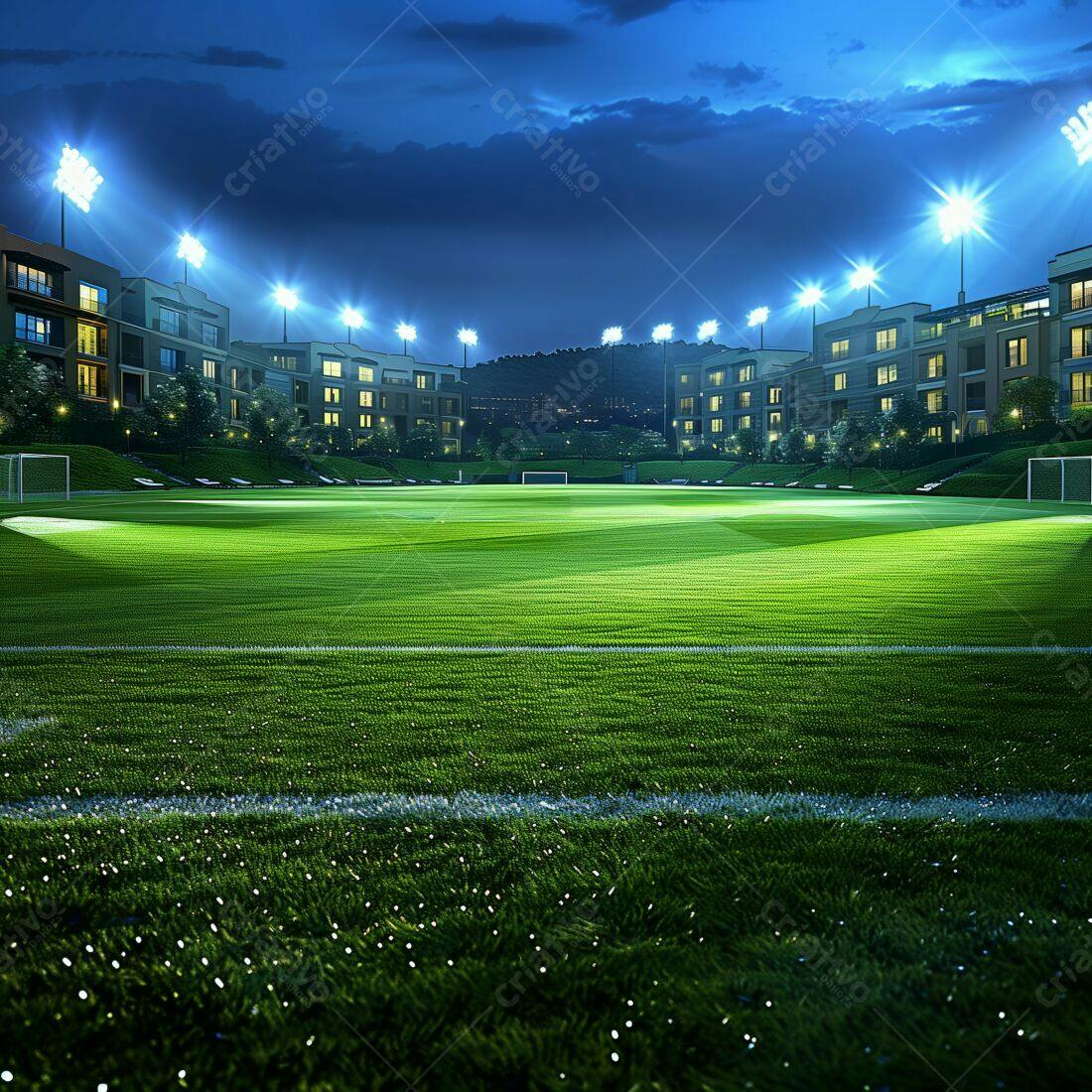 Campo de futebol iluminado à noite