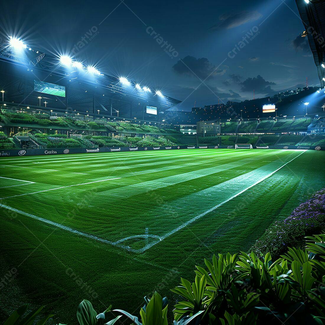 Campo de futebol iluminado a noite