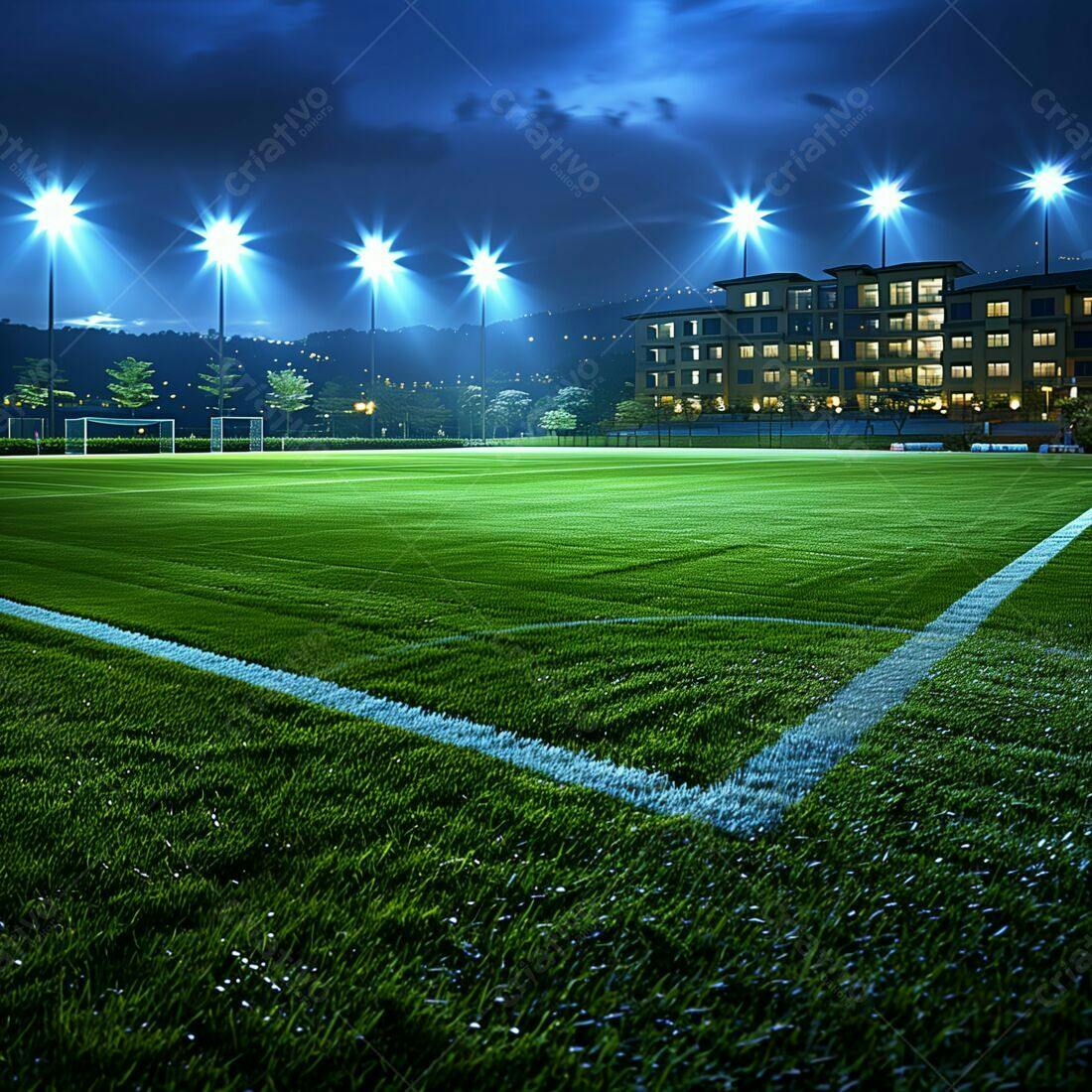 Campo de futebol iluminado à noite