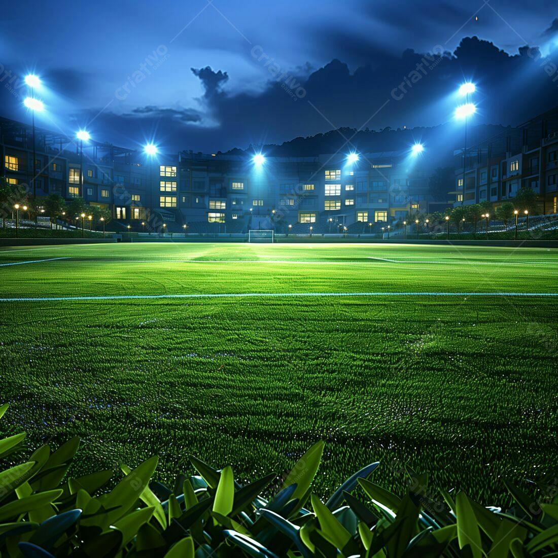 Campo de futebol iluminado a noite