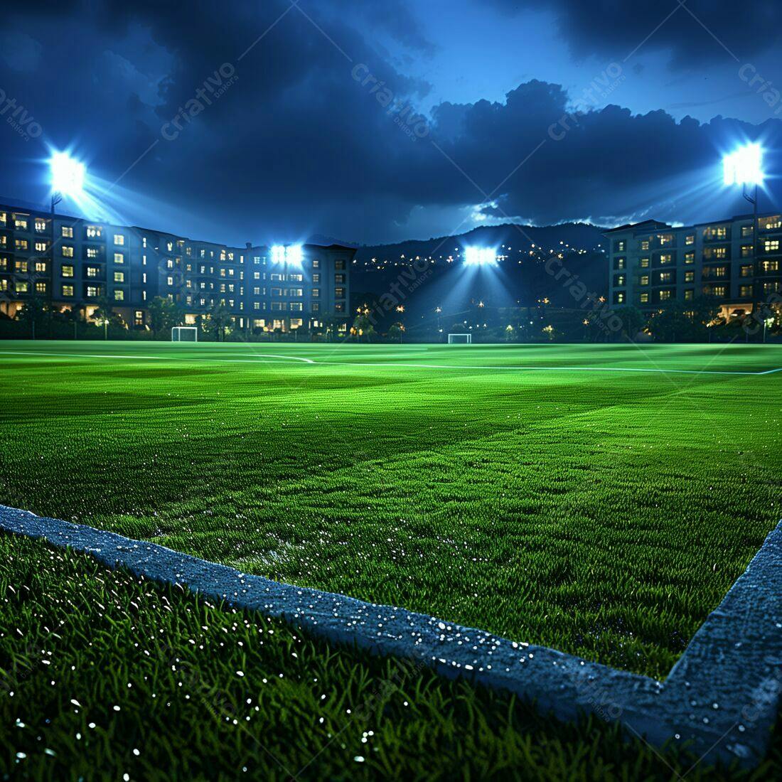 Campo de futebol iluminado à noite
