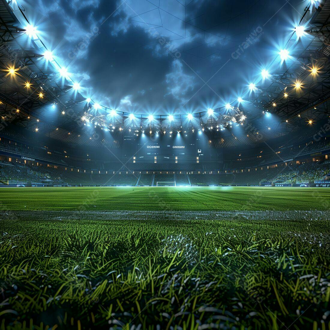 Estádio de futebol iluminado à noite