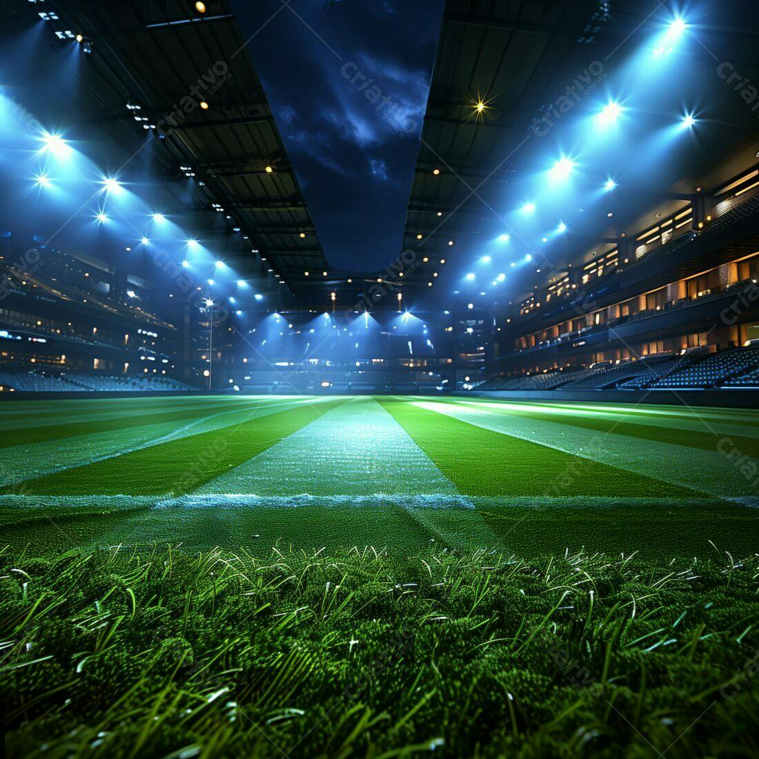 Estádio de futebol noturno iluminado