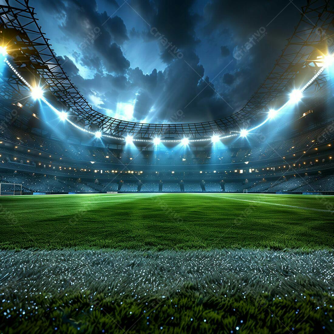 Estádio de futebol noturno iluminado