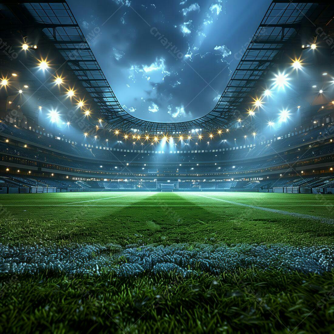 Estádio de futebol noturno iluminado