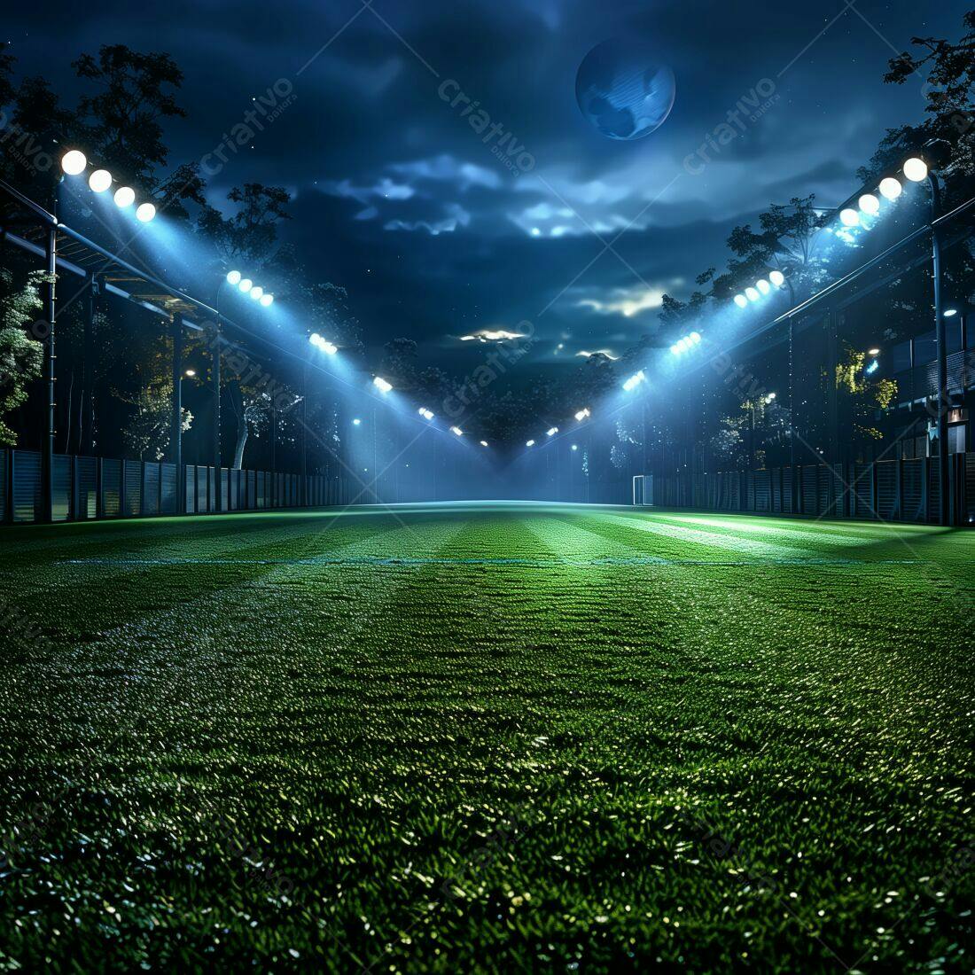 Campo de futebol iluminado à noite