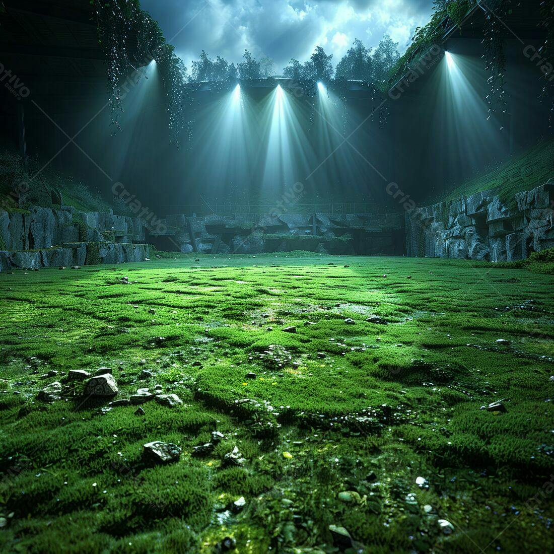 Campo Gramado Misterioso sob Nave Espacial