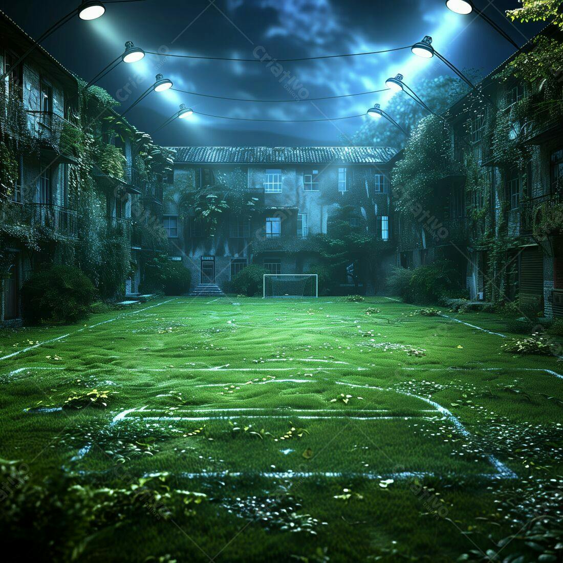 Campo de futebol abandonado à noite