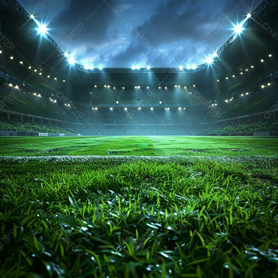 Campo de futebol noturno iluminado