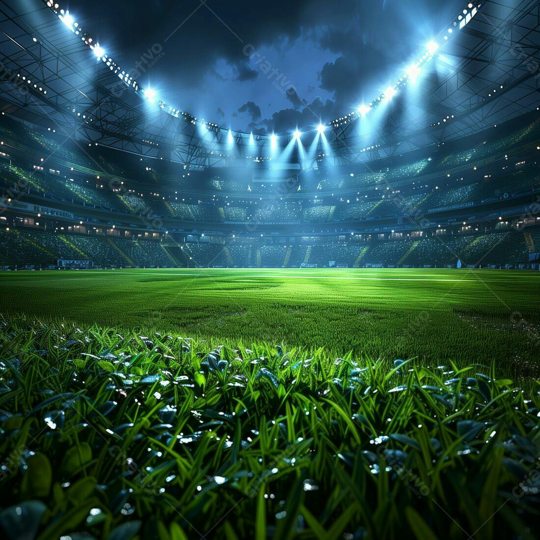 Estádio de futebol noturno iluminado