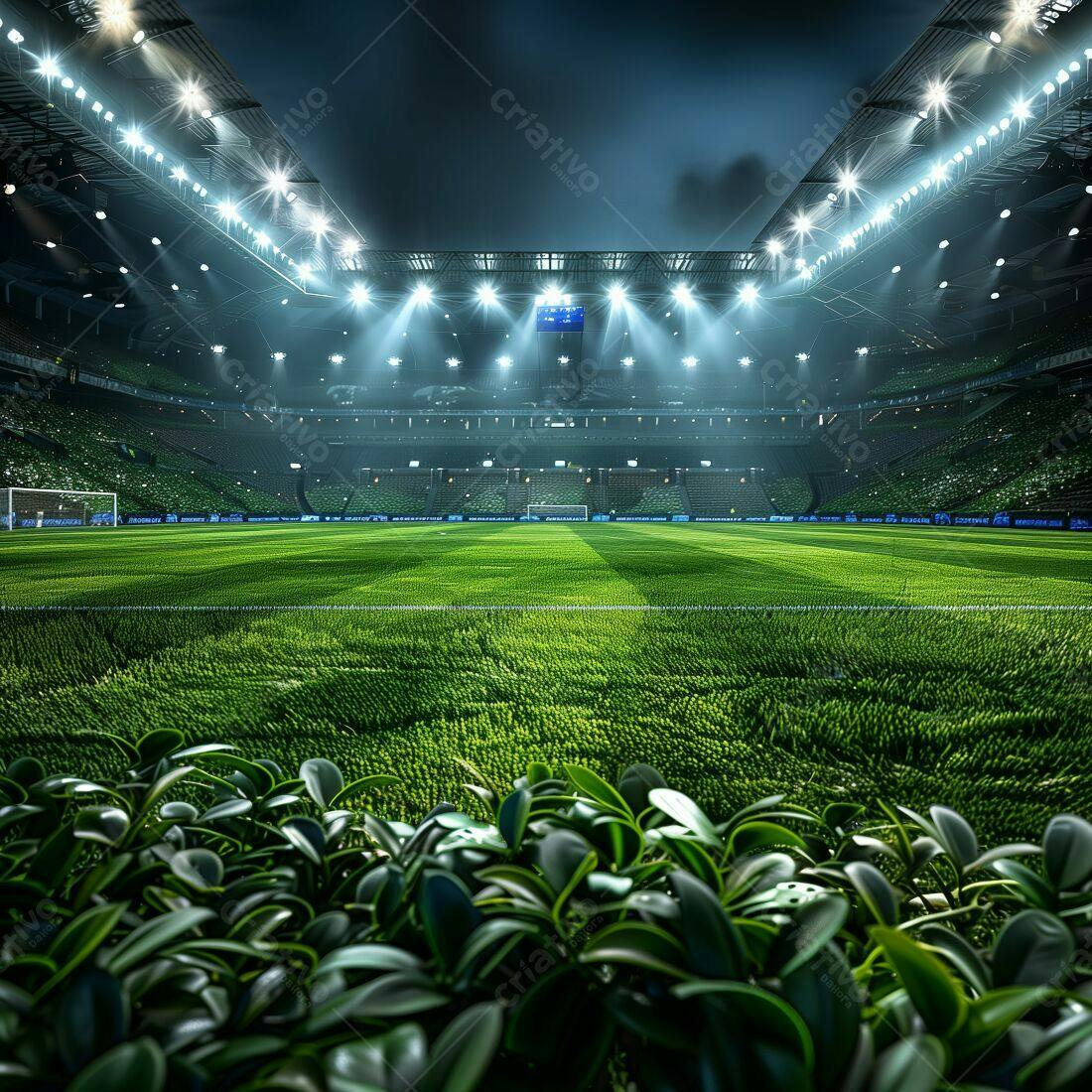 Estádio de futebol noturno iluminado