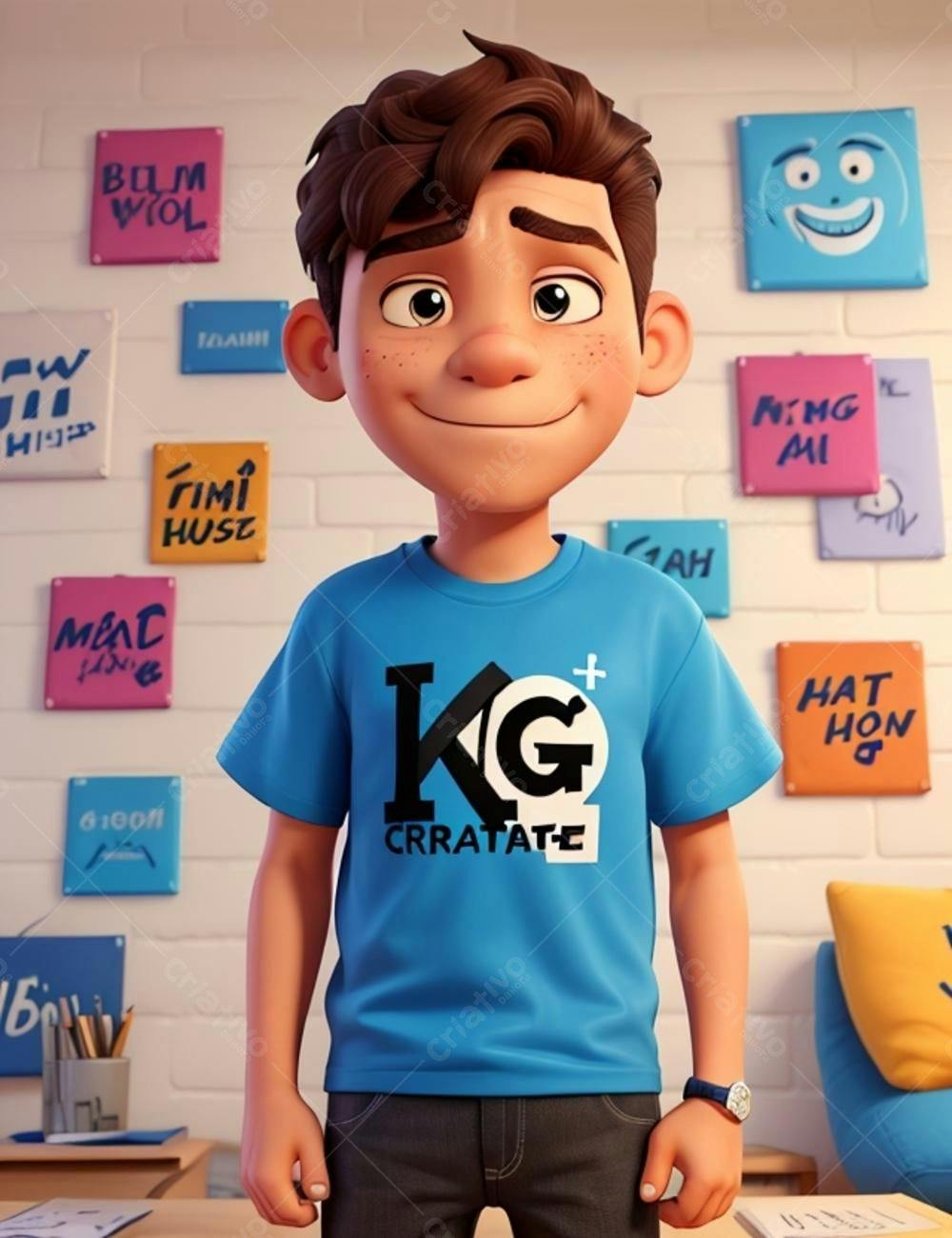 Menino sorridente usando camiseta azul