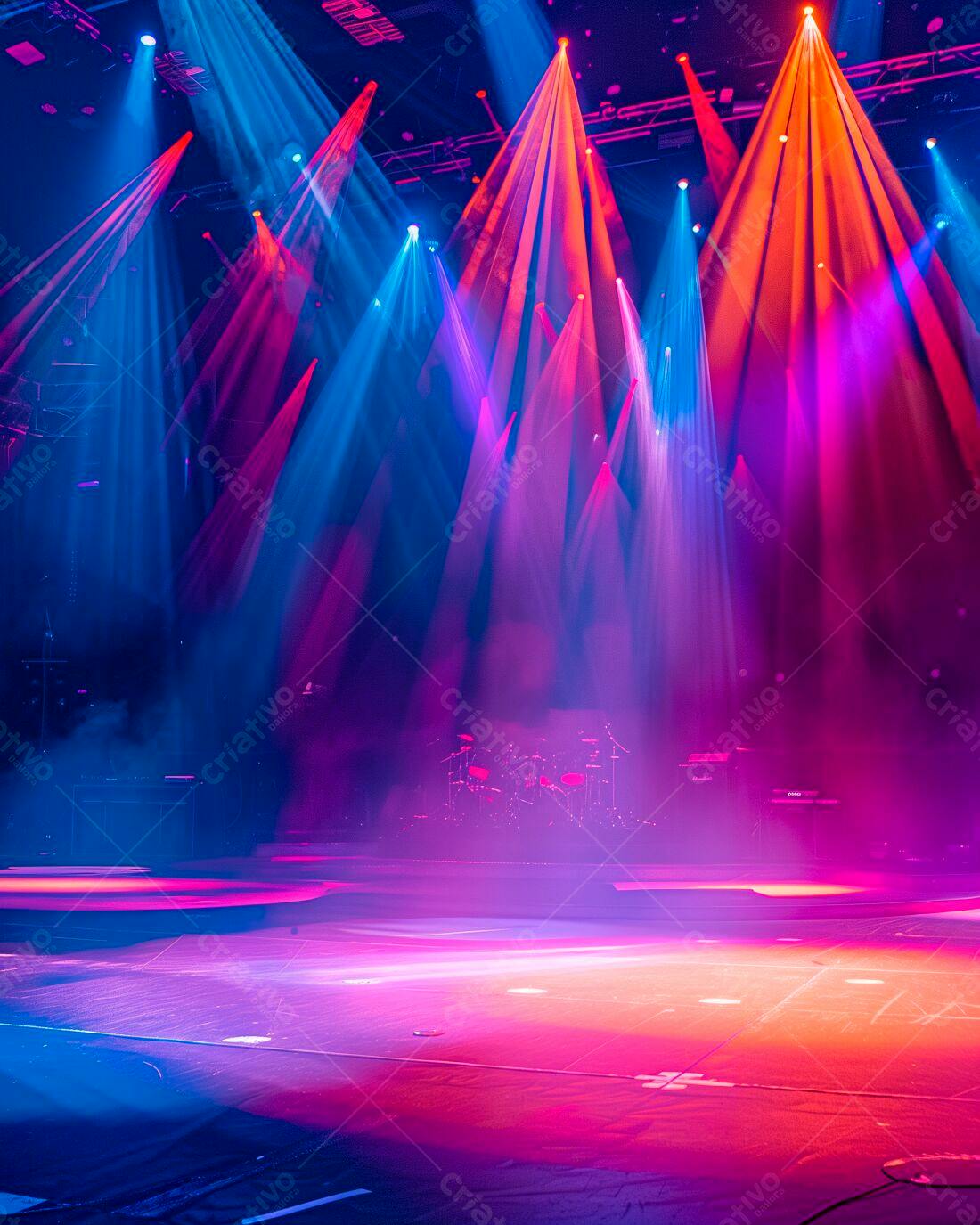 Palco iluminado com luzes coloridas show