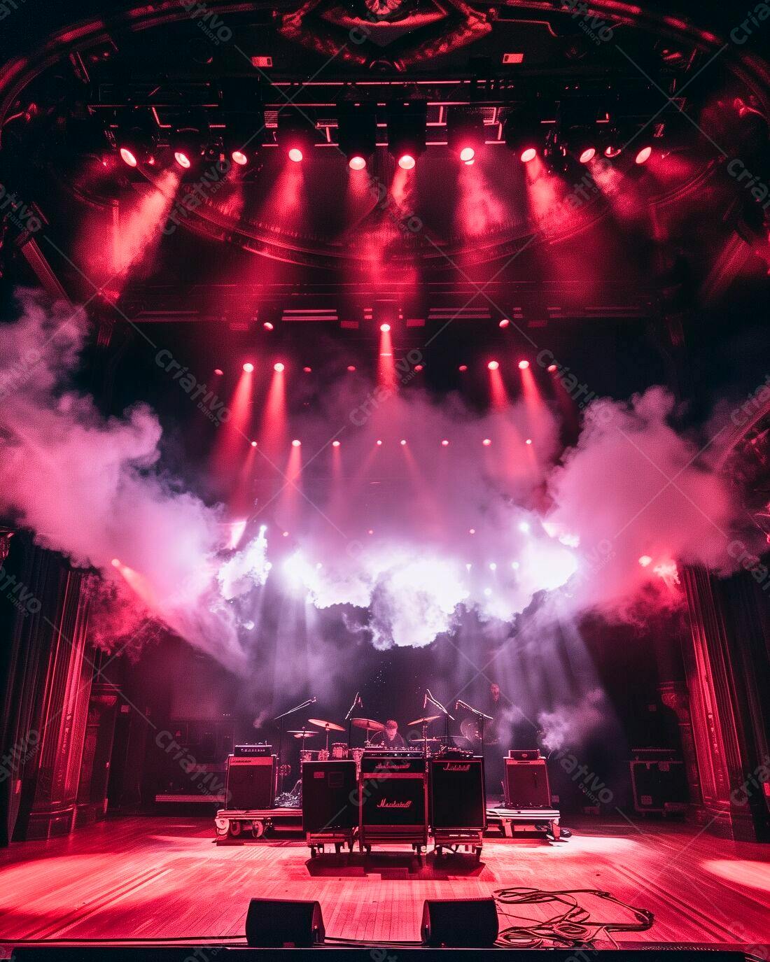 Banda em palco com iluminação vermelha
