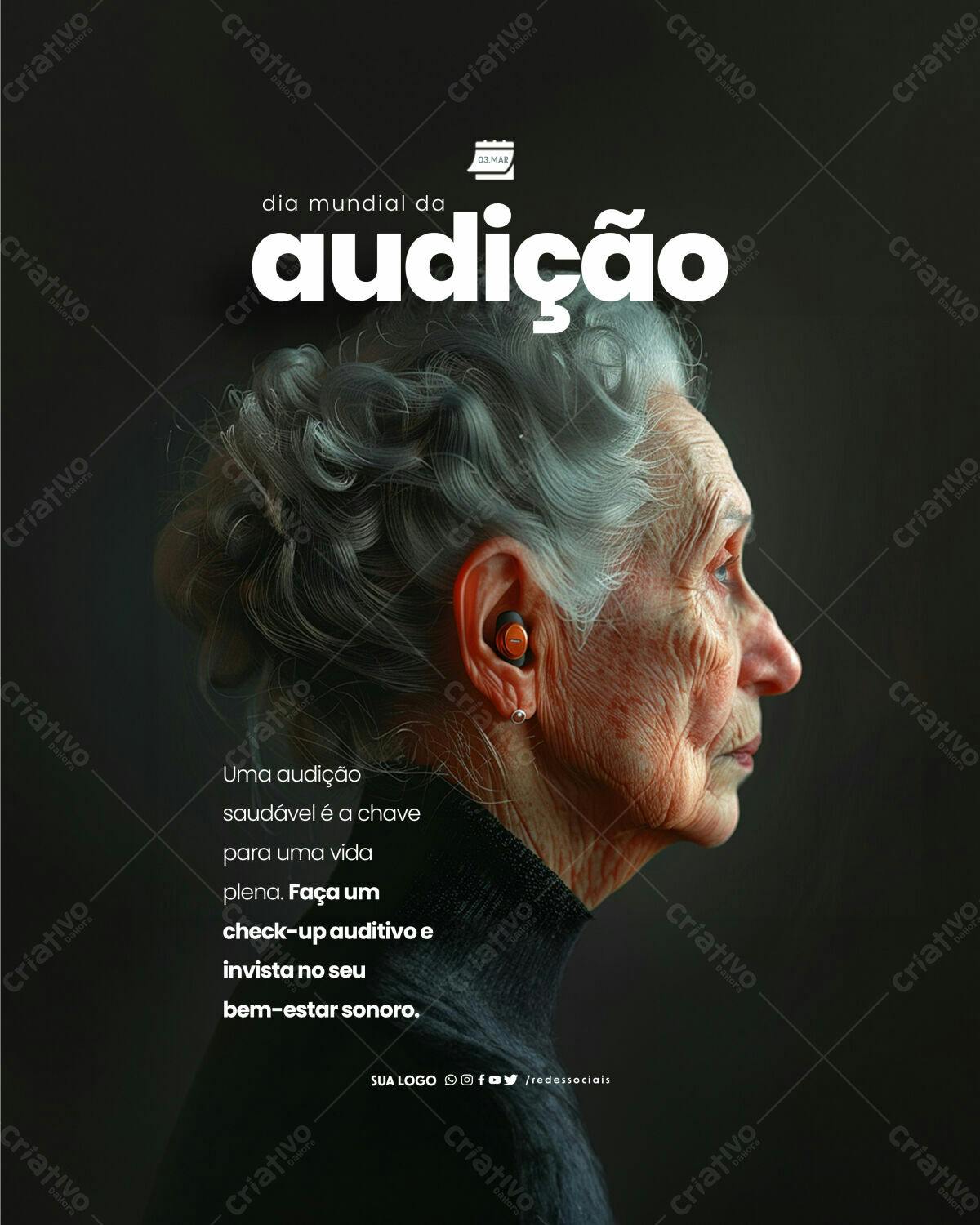 Post para o Dia Mundial da Audição PSD Editável