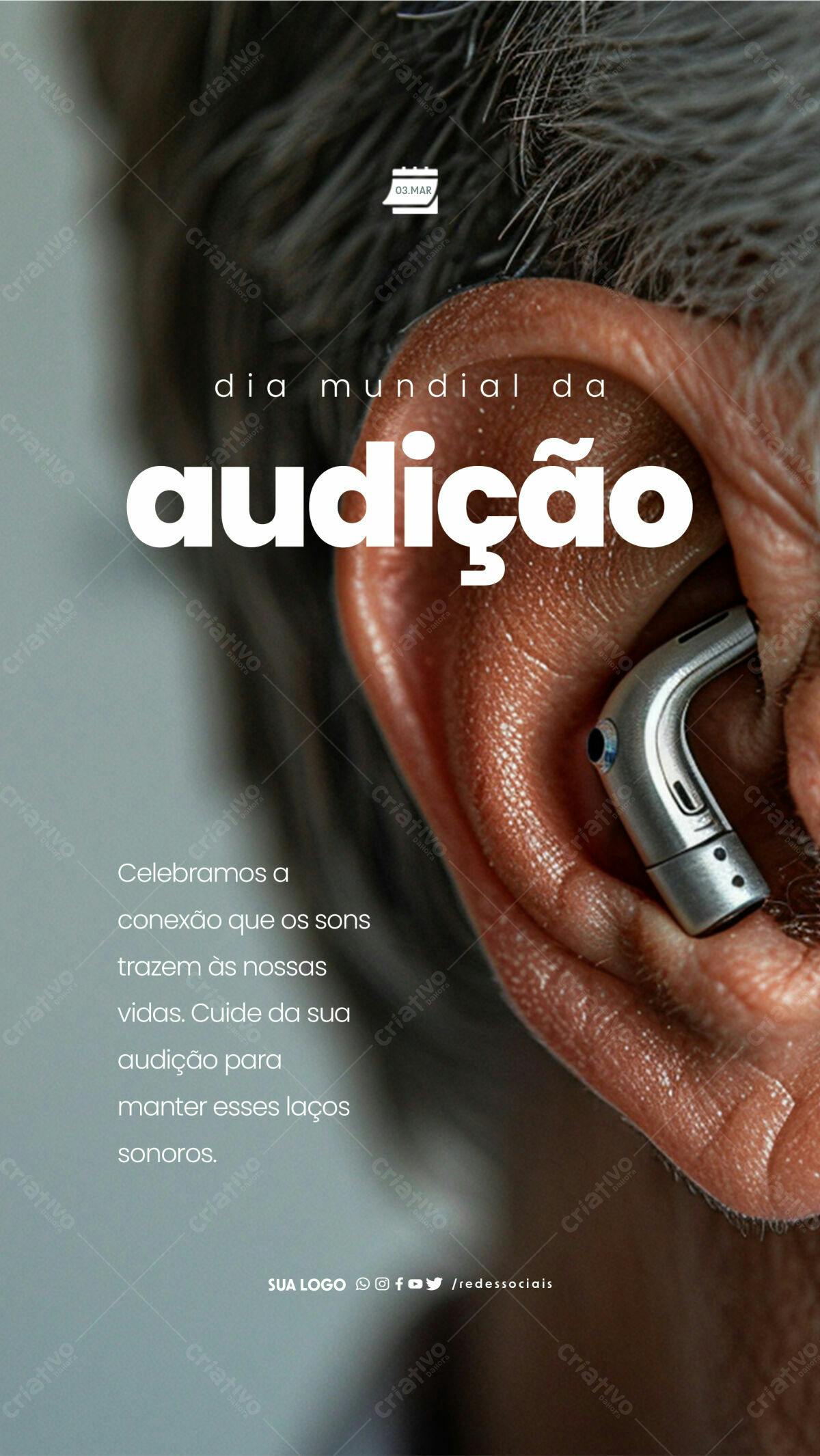 Flyer Dia Mundial da Audição PSD Editável