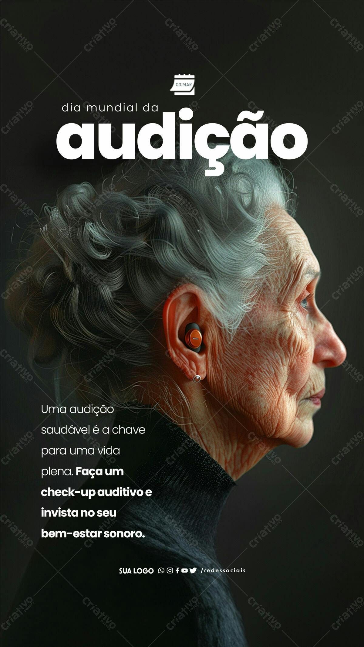 Flyer Dia Mundial da Audição PSD Editável