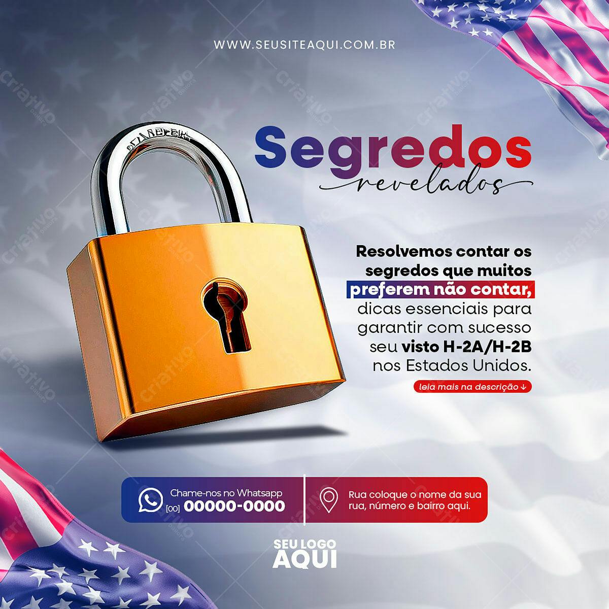 Flyer para Visto Americano H-2A/H-2B PSD Editável