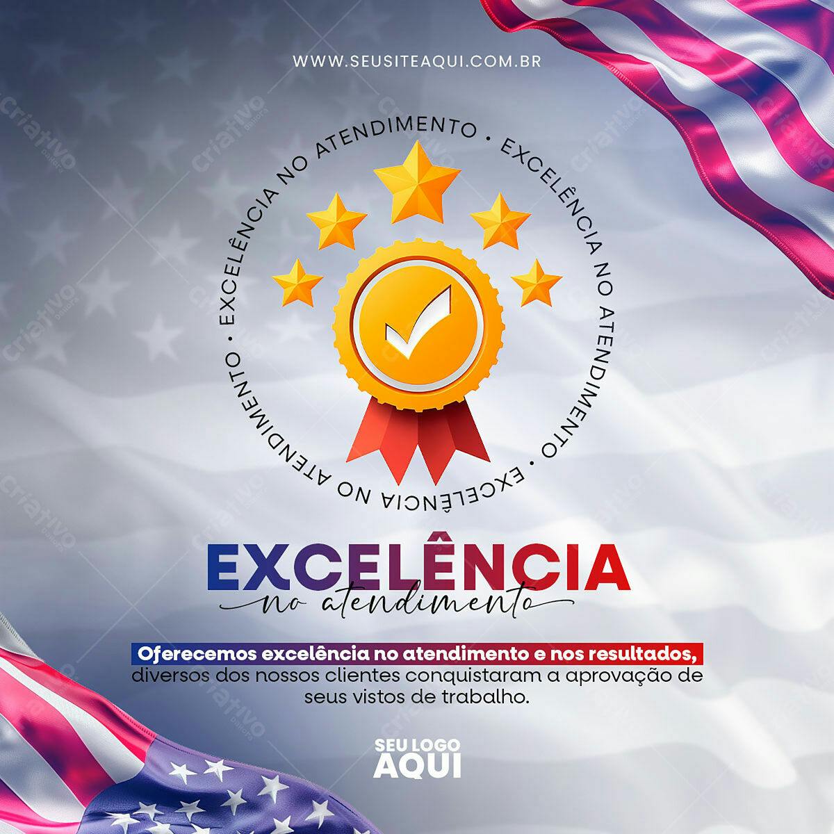 Postagem de Mídias Sociais Excelência no Atendimento PSD Editável