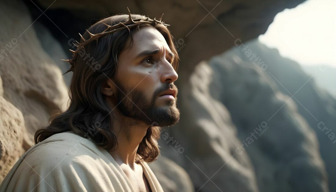 Jesus Cristo coroa de espinhos paisagem rochosa