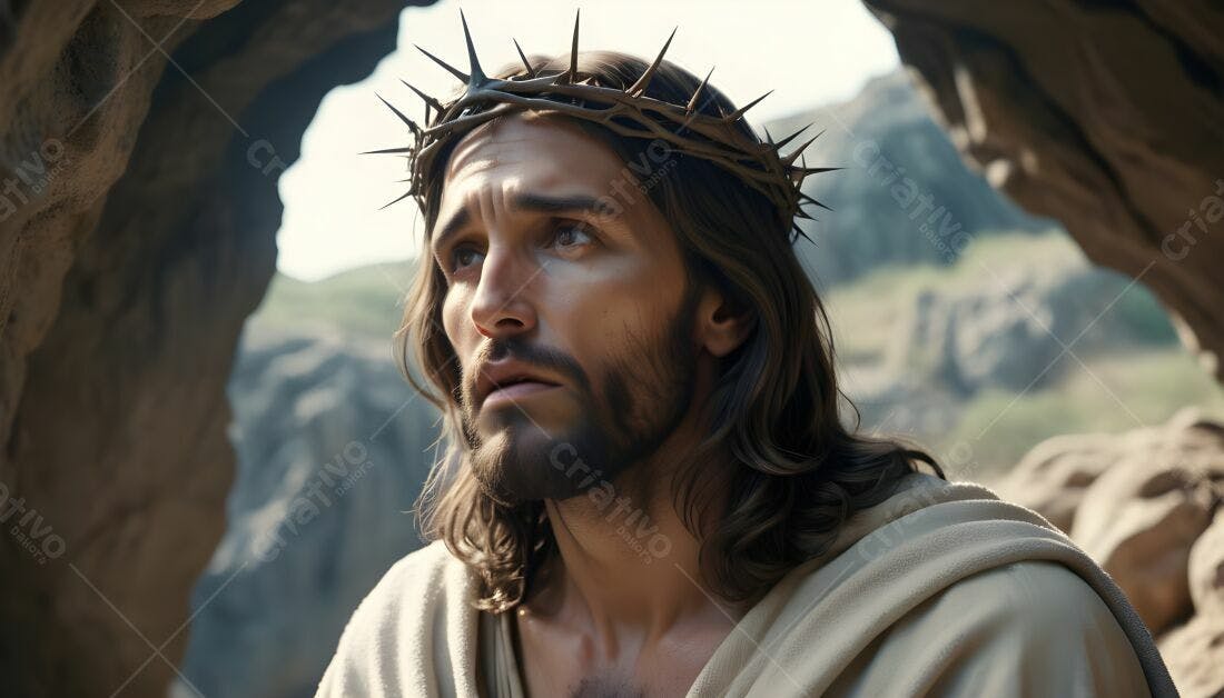 Jesus Cristo coroa de espinhos paisagem rochosa