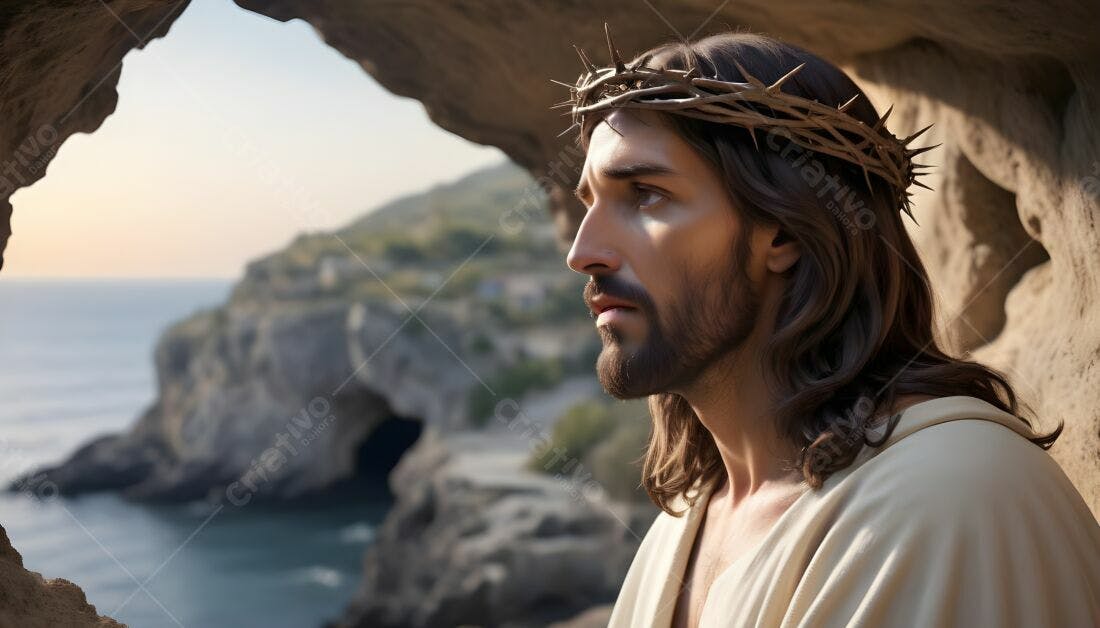 Jesus Cristo coroa de espinhos paisagem mar