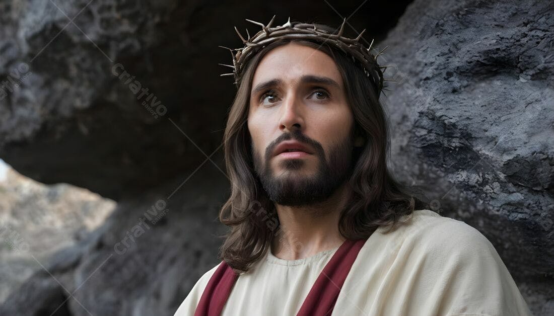 Jesus Cristo coroa de espinhos fundo rochoso