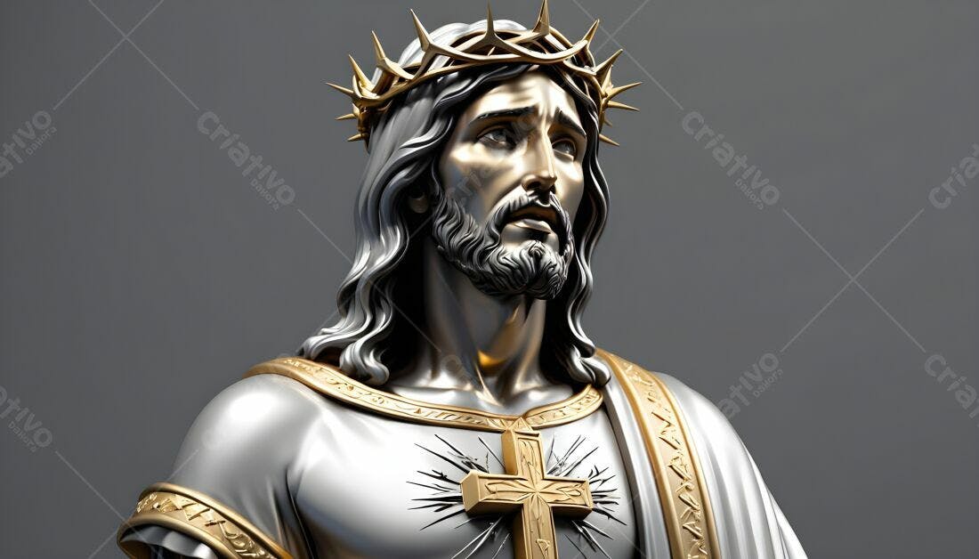 Jesus Cristo em relevo dourado e prateado