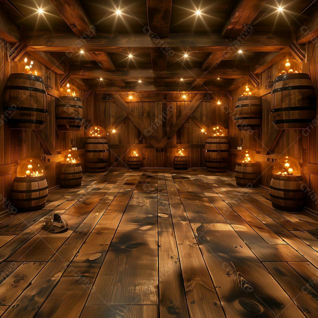 Barril de madeira em ambiente rústico