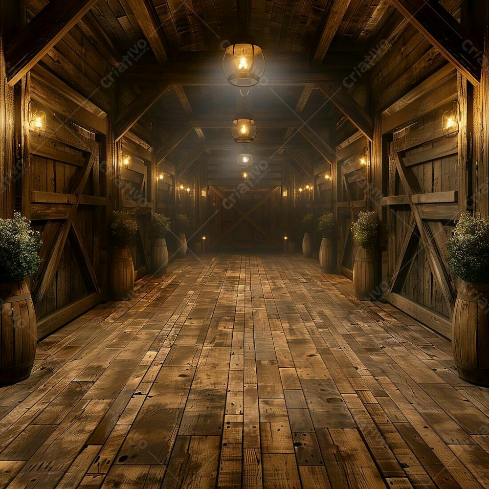 Rustic wooden corridor with cozy lighting | Fotos IA Free [download]