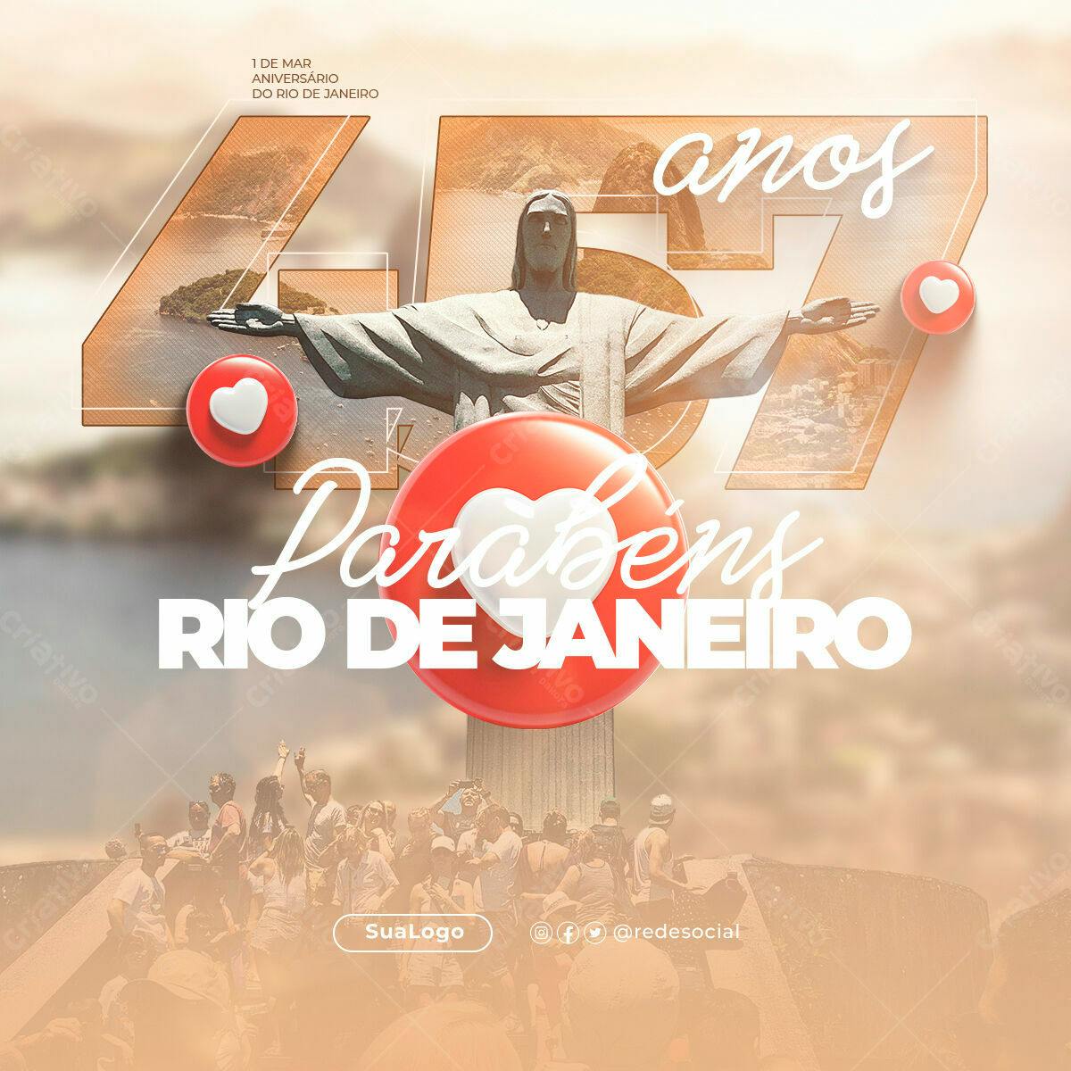 Flyer Aniversário Rio de Janeiro 457 anos PSD Editável