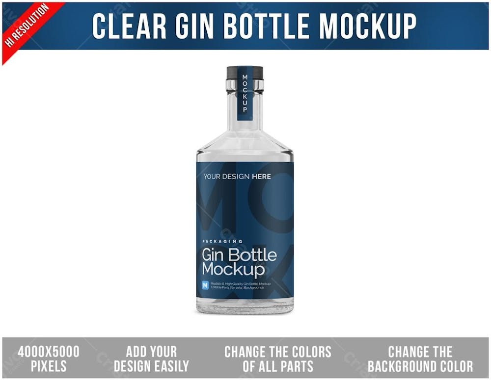 Garrafa Transparente De Gin Mockup