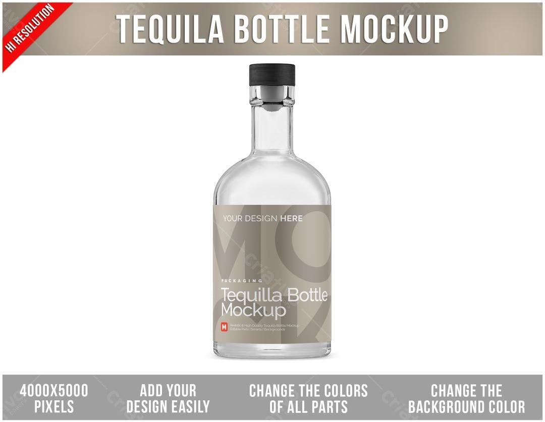 Mockup Garrafa Tequila: Design Minimalista