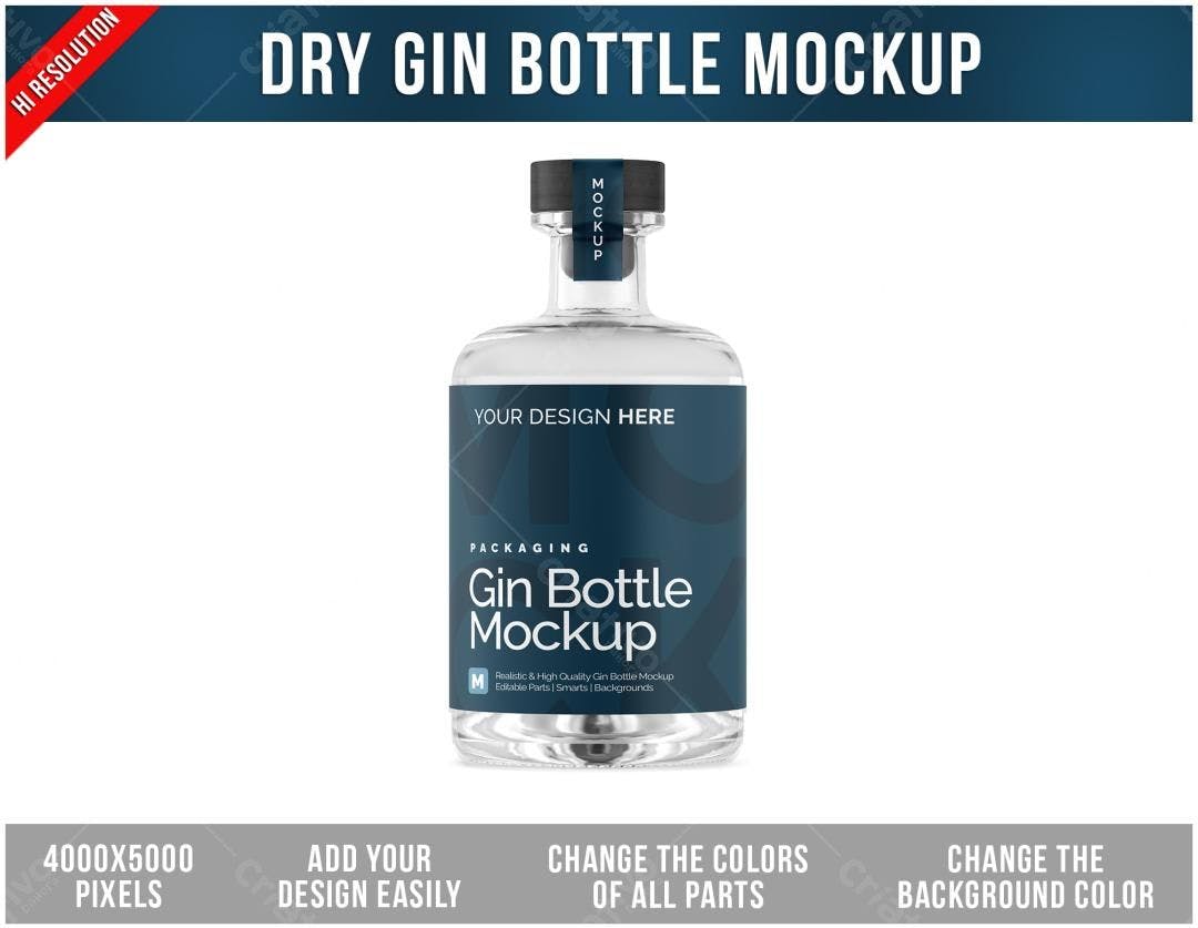 Mockup de Garrafa de Gin: Design Realista