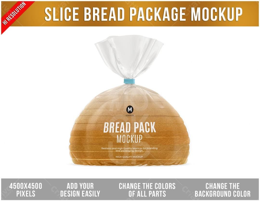 Mockup Realista de Embalagem para Pão de Fatia