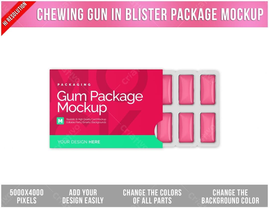 Mockup Realista de Embalagem de Chiclete Rosa