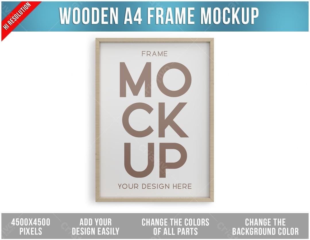Mockup de Moldura A4 em Madeira Clara - Estilo Minimalista