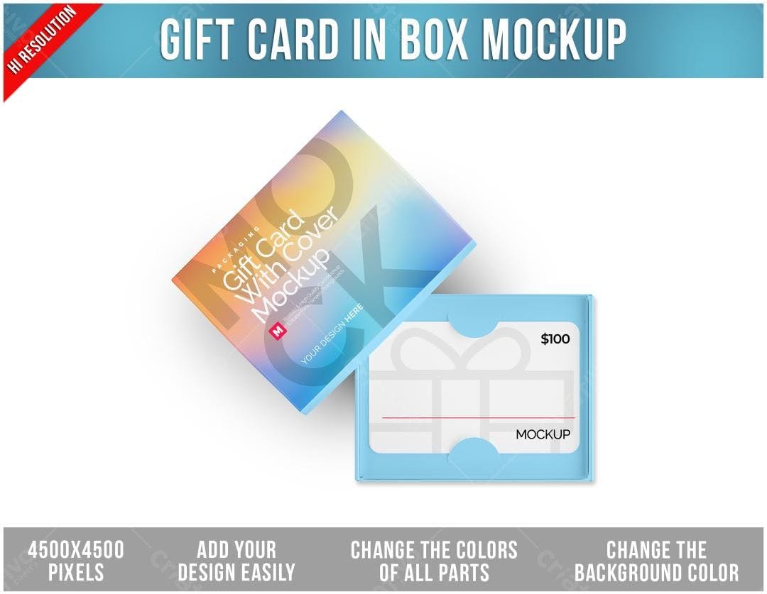 Mockup Realista: Caixa de Presente com Cartão - Azul Pastel