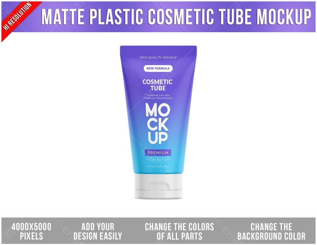 Mockup de Tubo de Creme Cosmético: Design Moderno em Tons Lilás