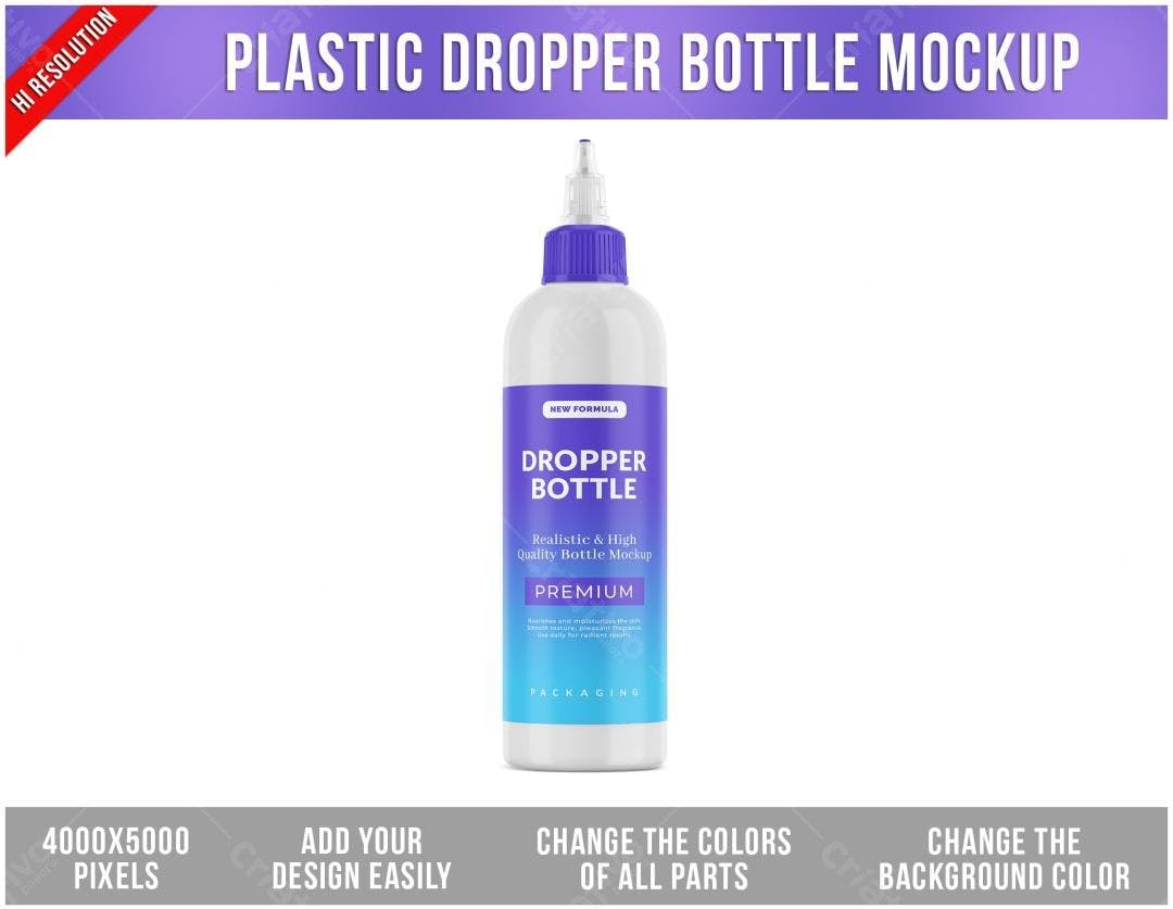 Mockup Realista de Frasco Gotas: Roxo e Branco