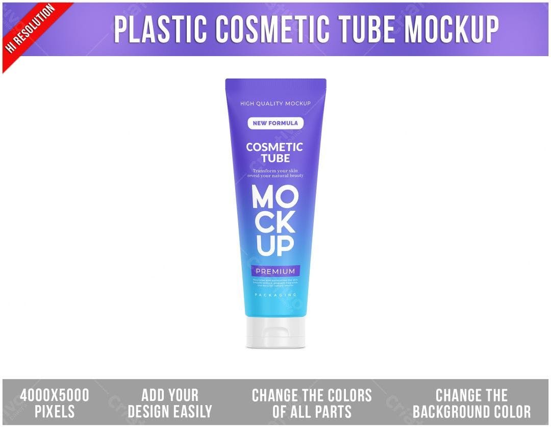 Mockup de Tubo de Creme Cosmético: Design Moderno em Tons Lilás