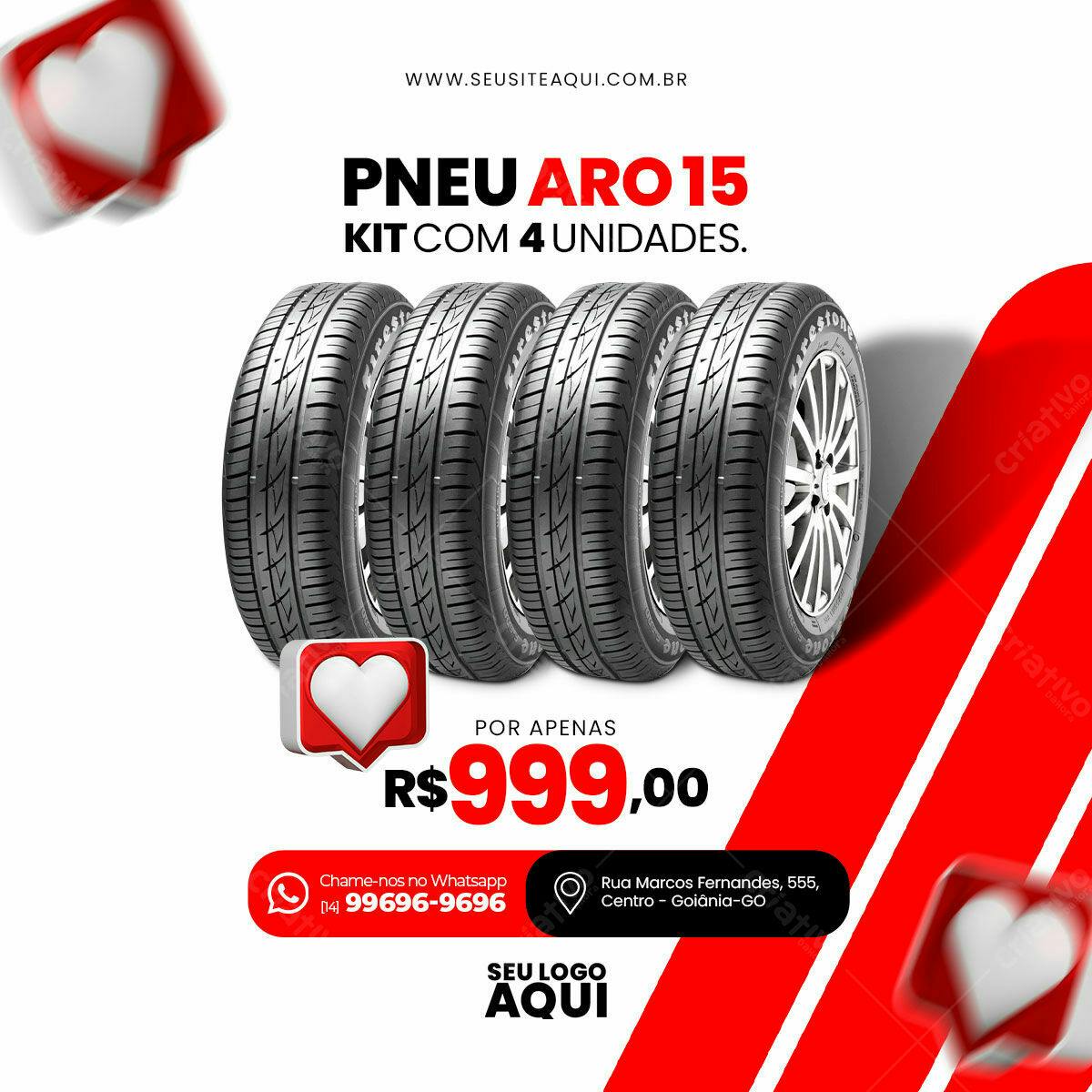 Anúncio Pneu Aro 15 Kit 4 Unidades PSD Editável