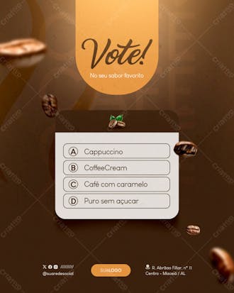 Enquete instagram vote no seu sabor cafeteria social media feed vertical