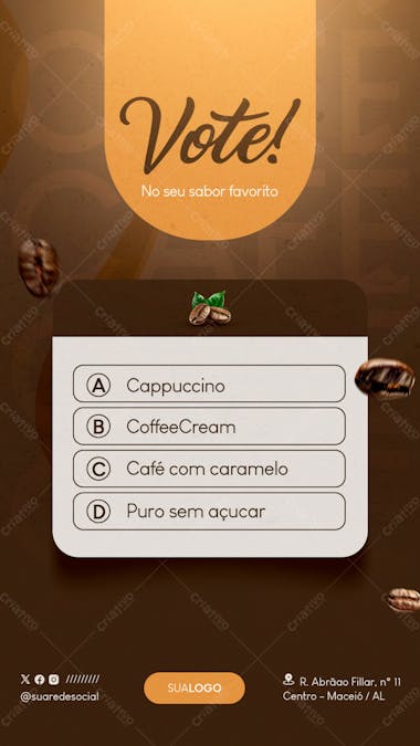 Enquete instagram vote no seu sabor cafeteria social media story