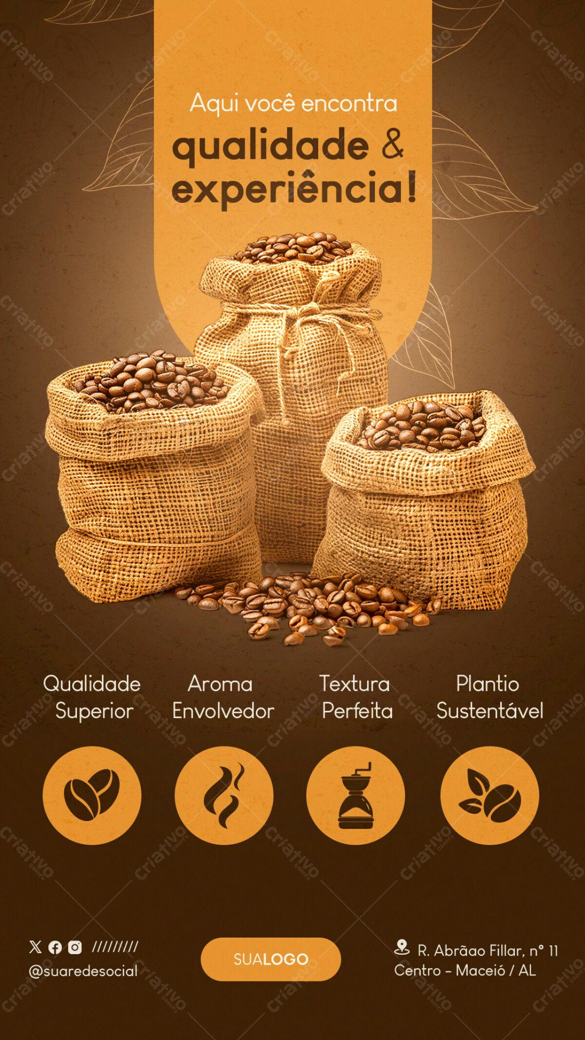 Flyer para Cafeteria com Sacos de Café PSD Editável