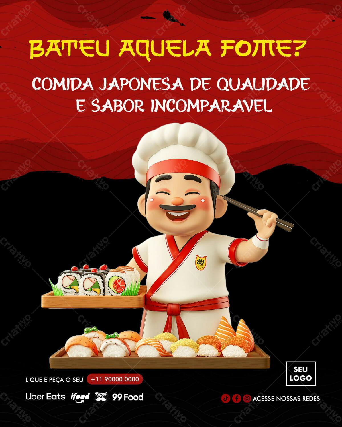 Flyer para Delivery de Comida Japonesa PSD Editável
