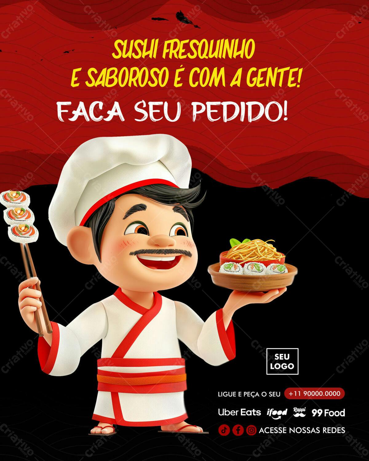 Flyer para Delivery de Sushi PSD Editável