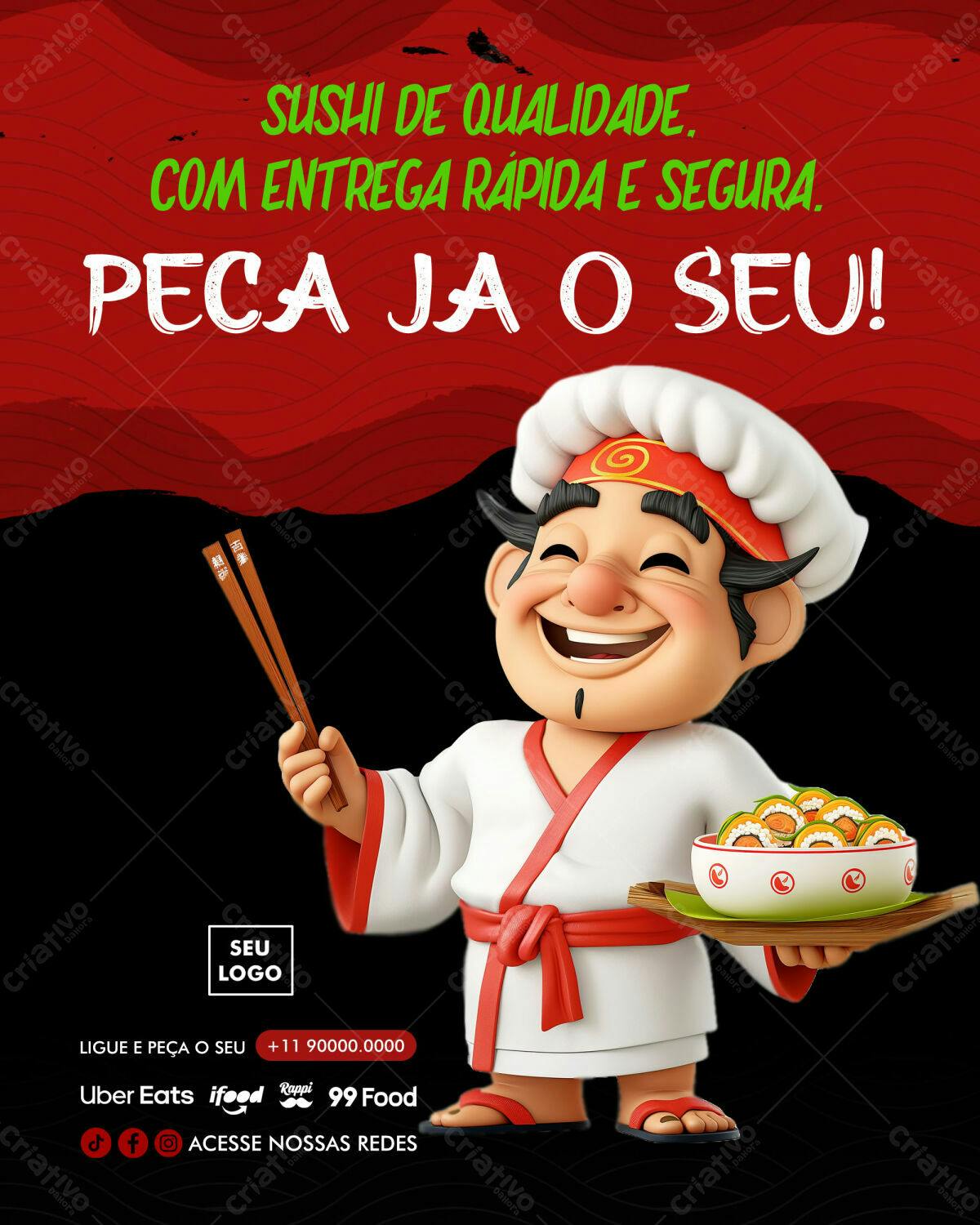 Flyer para Delivery de Sushi PSD Editável